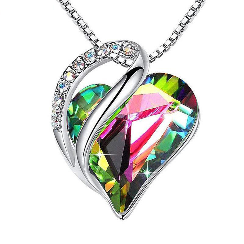 Kristal Taşlı Mini Yeşil Kalp Kolye (Altın Kaplama) - N02414Y